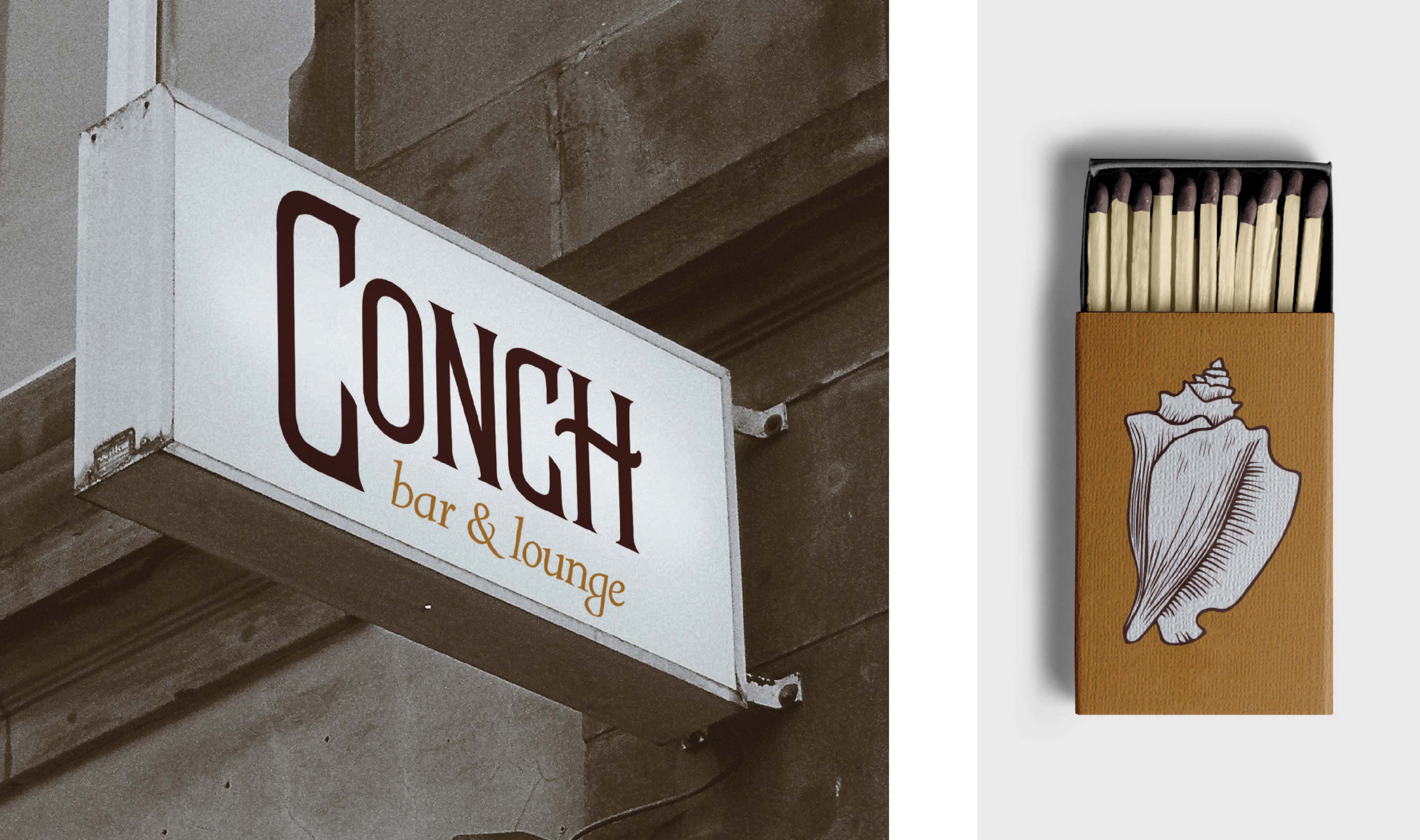 conch sign and matchbox mockup